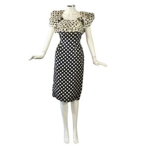 1984-1985 Eugene Alexander Petal Sleeves Polka Dot Cocktail Dress